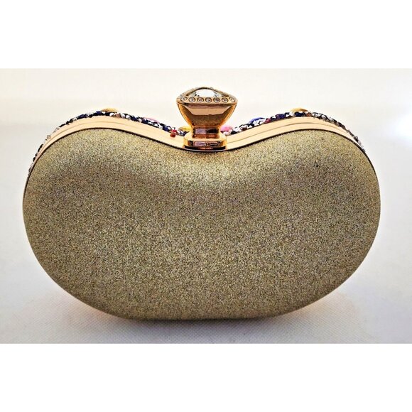 PURSE/CLUTCH-Encrusted in Rhinestones on Front-Gold Back-Shoulder Chain-Clutch - Picture 6 of 16
